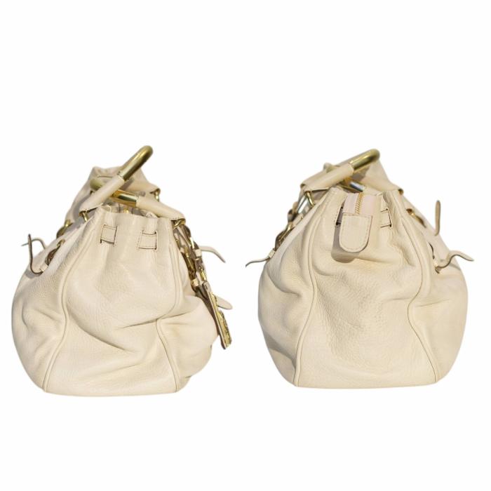 Prada off White Leather Bowler Handbag Calfskin Bauletto bag with long strap