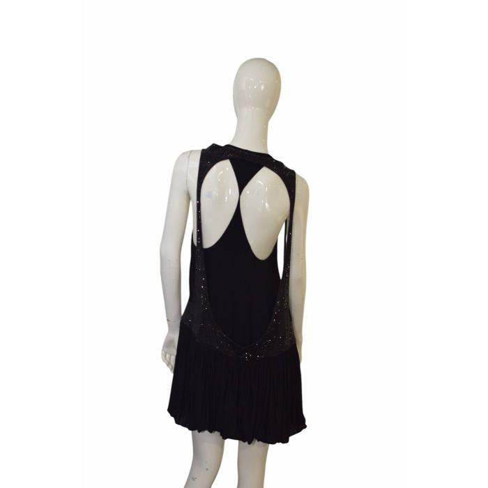 Black Silk Viscose & Crystals Open Back Sleeveless Mini Dress size 8