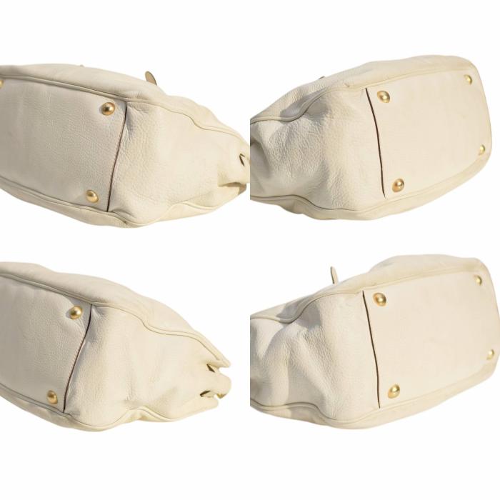 Prada off White Leather Bowler Handbag Calfskin Bauletto bag with long strap