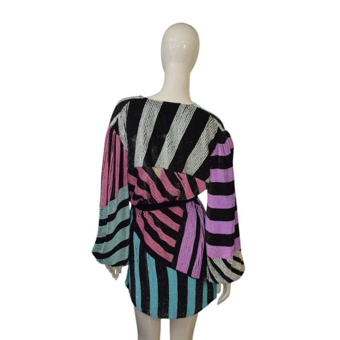 Retrofete Multicolor Fully Sequined Long Sleeves Short Mini Wrap Dress size S