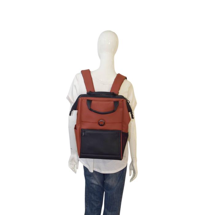 Delsey Turenne Black & Brown PVC Canvas Backpack Back Pack Unisex