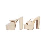 Valentino Garavani Patent Tan-Go 55/155mm High Heel Platform Slide Sandals 38,5 Light Ivory