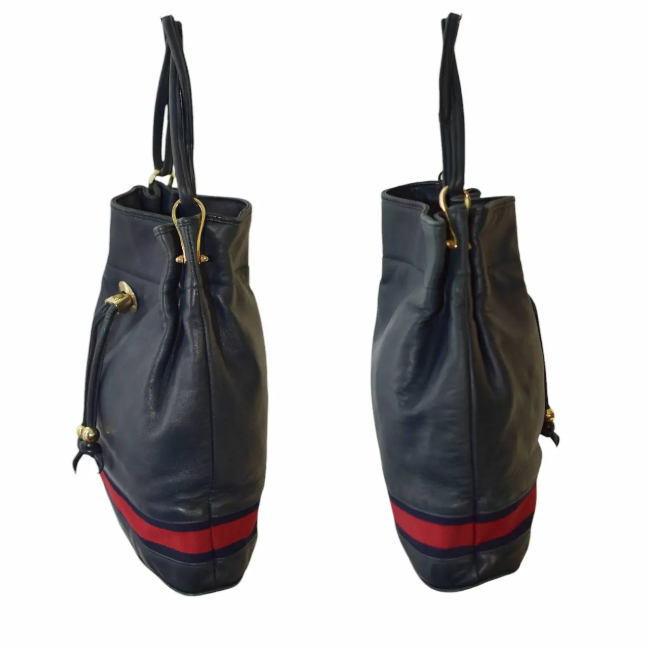 Gucci Vintage Sherry Line Blue Leather Drawstring Bucket Shoulder