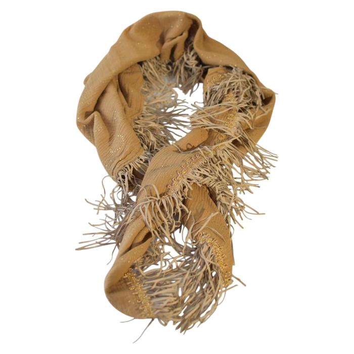 Katherina Loretta Beige & Golden Dandelions Triangle Scarf Wrap Fringes Shawl