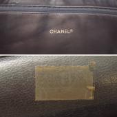 CHANEL Vintage Blue-Black Calfskin Leather large tote bag with gold tone hardware