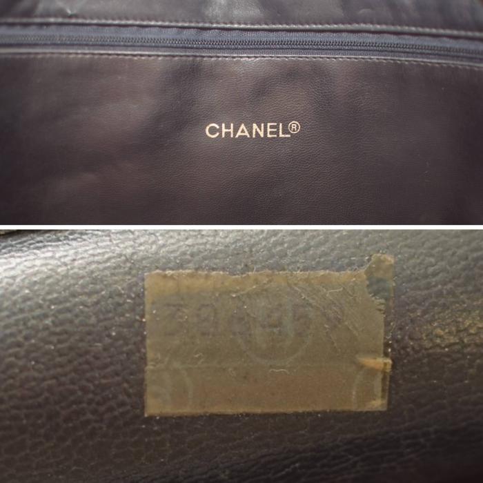 CHANEL Vintage Blue-Black Calfskin Leather large tote bag with gold tone hardware