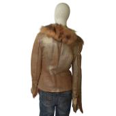 Angelo Marani Beige Shiny Shearling Det. Fur Collar Jacket Coat size 46