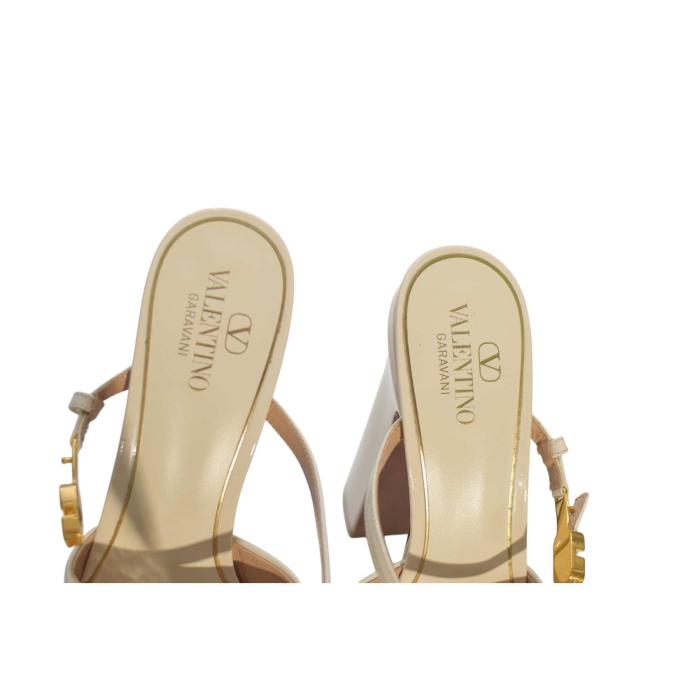 Valentino Garavani Patent Tan-Go 55/155mm High Heel Platform Slide Sandals 38,5 Light Ivory