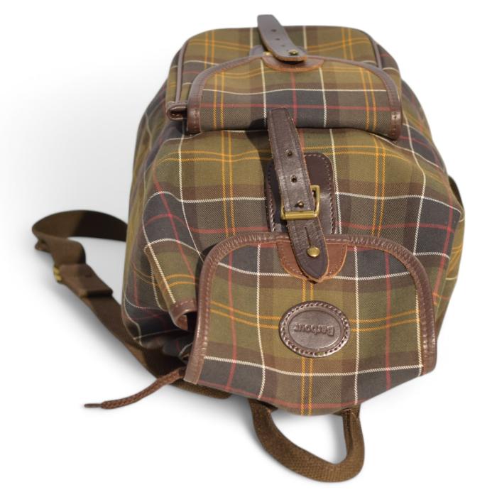 Barbour Green Brown Check Canvas Backpack Rucksack Unisex