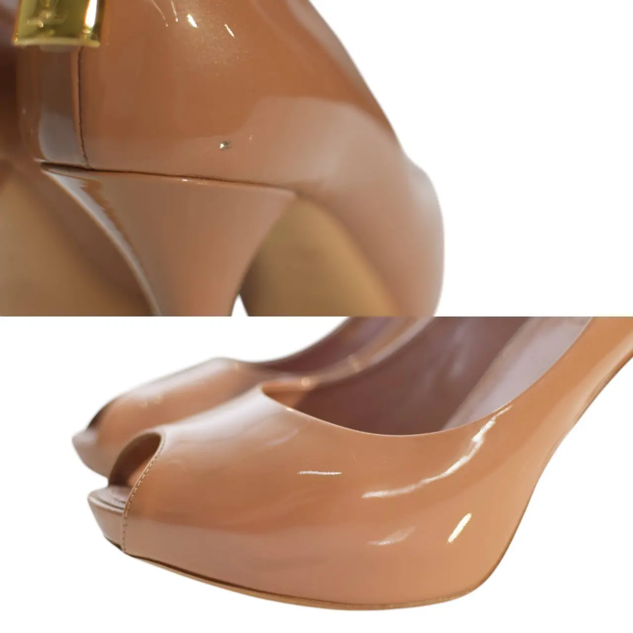 Louis Vuitton Nude Patent Leather Oh Really! Peep Toe Pumps size