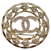 Chanel round wreath gold tone safety pin brooch with crystals