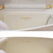 CHANEL Vintage off white Lambskin Leather Classic Single Flap Bag Gold hardware