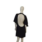 Chloe Black Silk Zipper Front Open Back Short Sleeves w. Slits Mini Dress sz 42