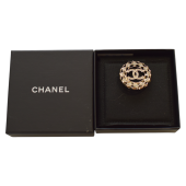 Chanel round wreath gold tone safety pin brooch with crystals