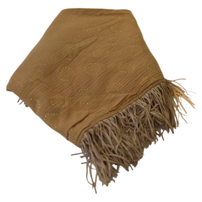 Katherina Loretta Beige & Golden Dandelions Triangle Scarf Wrap Fringes Shawl