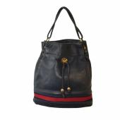 Gucci Vintage Sherry Line Blue Leather Drawstring Bucket Shoulder Bag Handbag