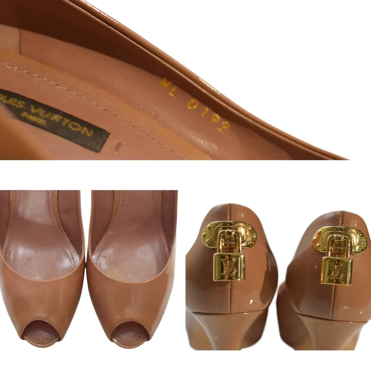 Louis Vuitton Nude Patent Leather Oh Really! Peep Toe Pumps size