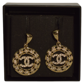 Chanel round wreath gold tone earrings with crystal embellishment comes with box