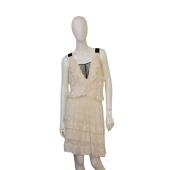 Derek Lam Ivory Silk Embroidered Sleeveless Ruffled Tiered Mini Dress size 40