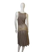 Zac Posen Bronze Gold Knit Sleeveless Pleated Skirt Knee dress size M