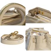 Prada off White Leather Bowler Handbag Calfskin Bauletto bag with long strap