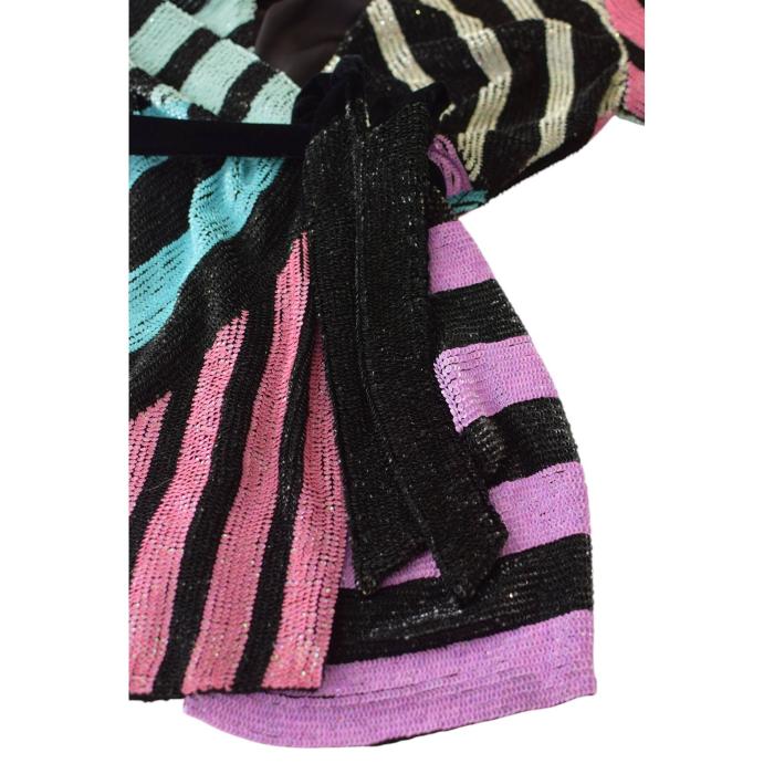 Retrofete Multicolor Fully Sequined Long Sleeves Short Mini Wrap Dress size S