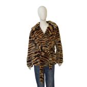 STAND STUDIO Tiffany Short Tiger Print Faux Fur Belted Jacket In Classic Tiger