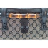 Gucci Black Leather Bamboo Bullet Satchel Canvas & Leather Shoulder Bag handbag