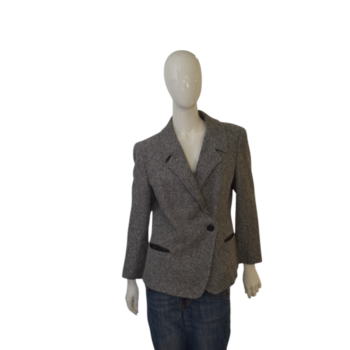 Max Mara Gray Tweed Woolen Button Closure Fitted Blazer Jacket size 46