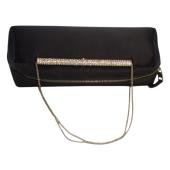 Gianni Versace Black Satin w. Crystals Chain Shoulder Bag Clutch Handbag Purse