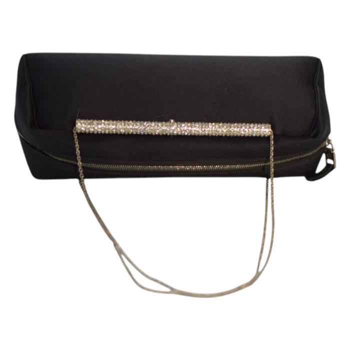 Gianni Versace Black Satin w. Crystals Chain Shoulder Bag Clutch Handbag Purse