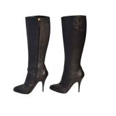 Giuseppe Zanotti Black Pebbled Leather High Boots Heels Shoes size 37.5