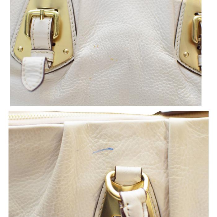 Prada off White Leather Bowler Handbag Calfskin Bauletto bag with long strap