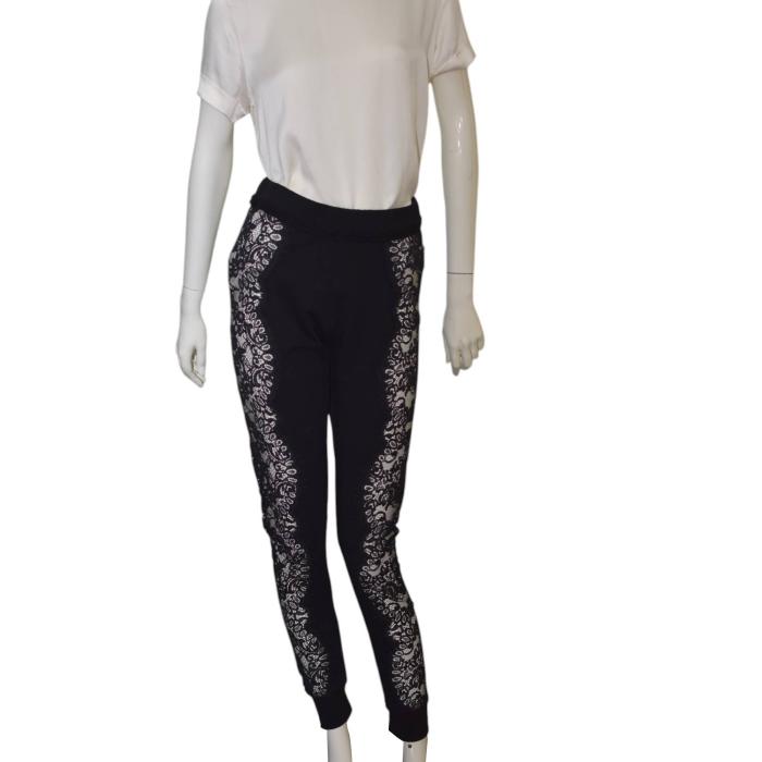 Philipp Plein Couture Black Sheer Lace Cotton Sweatpants Trousers Pants size S