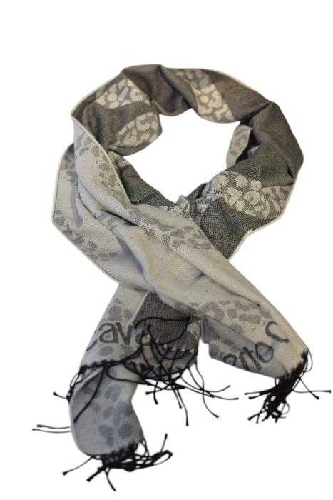 Roberto Cavalli Gray Hues Logo Acrylic Long Rectangle Scarf Foulard Wrap