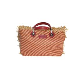 Emporio Armani Red & Beige Fringed Raffia Large Tote Crossbody bag Handbag