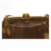 Dolce & Gabbana Brown Leather Leaves Charm Frame Shoulder Bag Handbag w. Purse