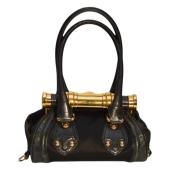 CELINE Triomphe Crocodile Embossed Satin Flip Lock Handbag Black Vintage