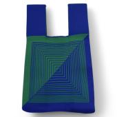 Blue Green Knit Geometric Pattern Small Pouch Grab Bag Handbag