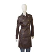 Burberry brown womans mid length leather jacket coat with gold hrdw US 6, IT 40