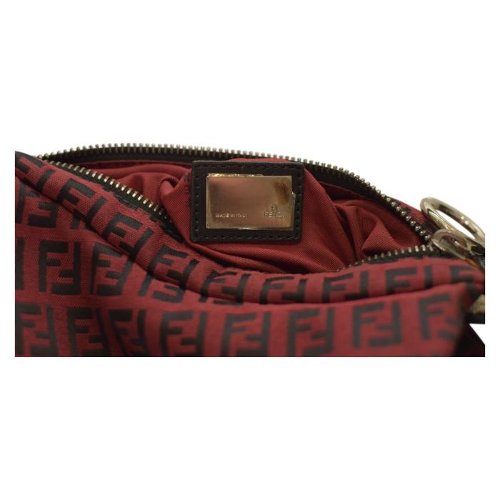 Fendi Red FF Zucca Fabric Black Leather Saddle Shoulder bag Handbag