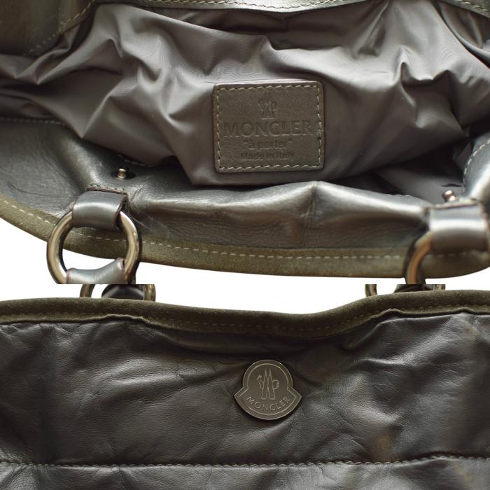 Moncler A Porter Gray Leather Suede Tote Handbag Shoulder bag
