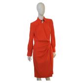 Altuzarra Red Long Sleeves Collar Wrap Look Knee Length Dress