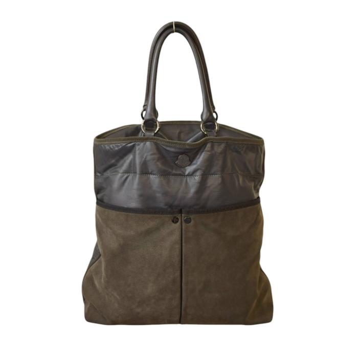 Moncler A Porter Gray Leather Suede Tote Handbag Shoulder bag