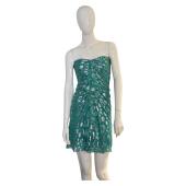 Jay Ahr Turquoise Silver Strapless Silk Mini Length Draped Dress size M