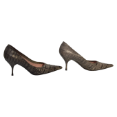 Miu Miu Gray Crocodile Pattern Leather Pointed Toes Heels Pumps Shoes Size 40