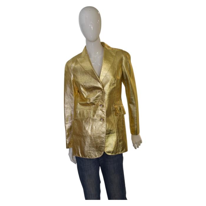 Moschino Cheap & Chic Gold Leather Three Button Blazer Jacket size 44