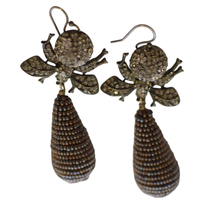 Katerina Psoma Dark Gray Crystal Beatle Teardrop Hook Dangling  Earrings