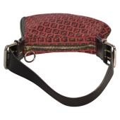 Fendi Red FF Zucca Fabric Black Leather Saddle Shoulder bag Handbag