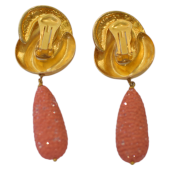 Katerina Psoma Gold Tone Red Teardrop Crystals Clip on Dangling  Earrings